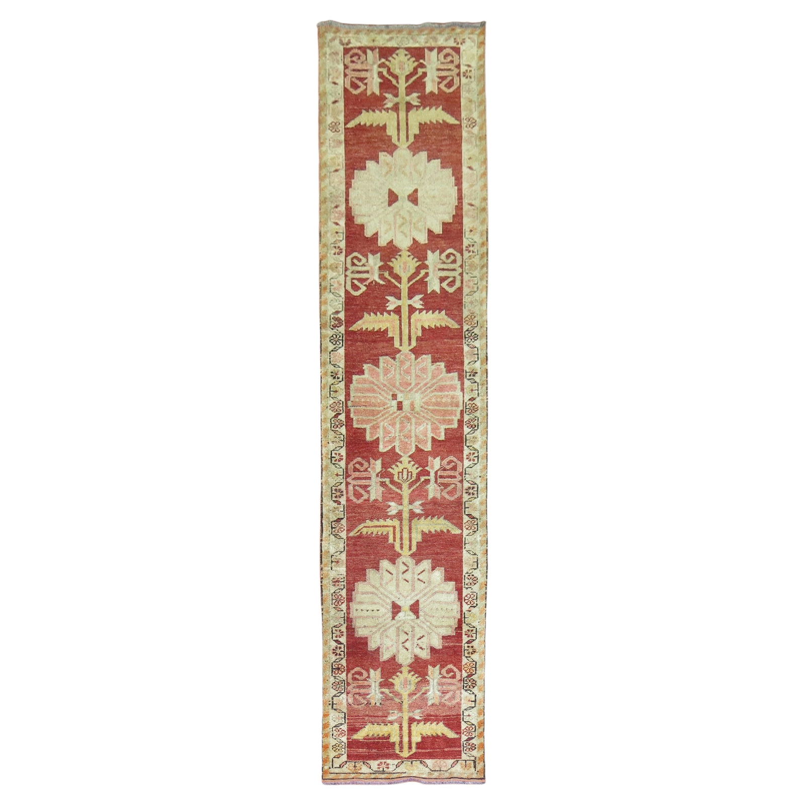 Zabihi Collection Hand-Woven Red Turkish Runner 34 x 148 Gothic Revival: Zabihi Collection Hand-Woven Red Turkish Runner 34 x 148 Gothic Revival This stunning red Turkish Anatolian runner showcases a Gothic Revival style, meticulously hand-woven from high-quality wool. Ori
