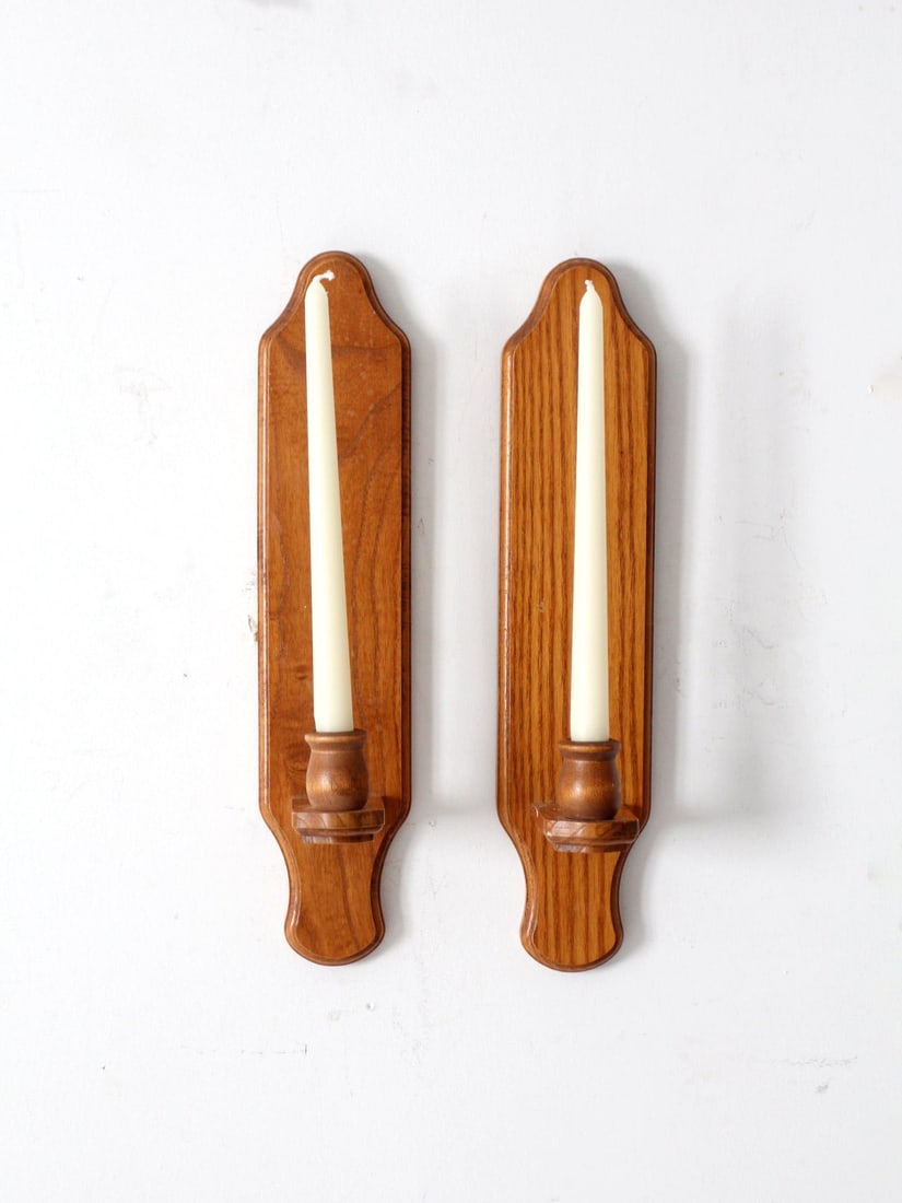 Charming Vintage Wood Candlestick Wall Sconces Pair 16.25" (1 of 11)
