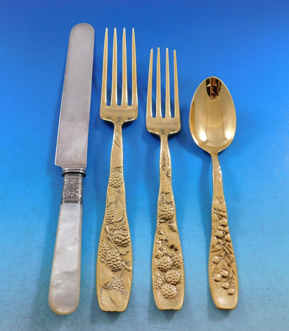 Whiting Berry Gold Vermeil Flatware Set 36 Pieces with Mother of Pearl Knives (1 of 3)