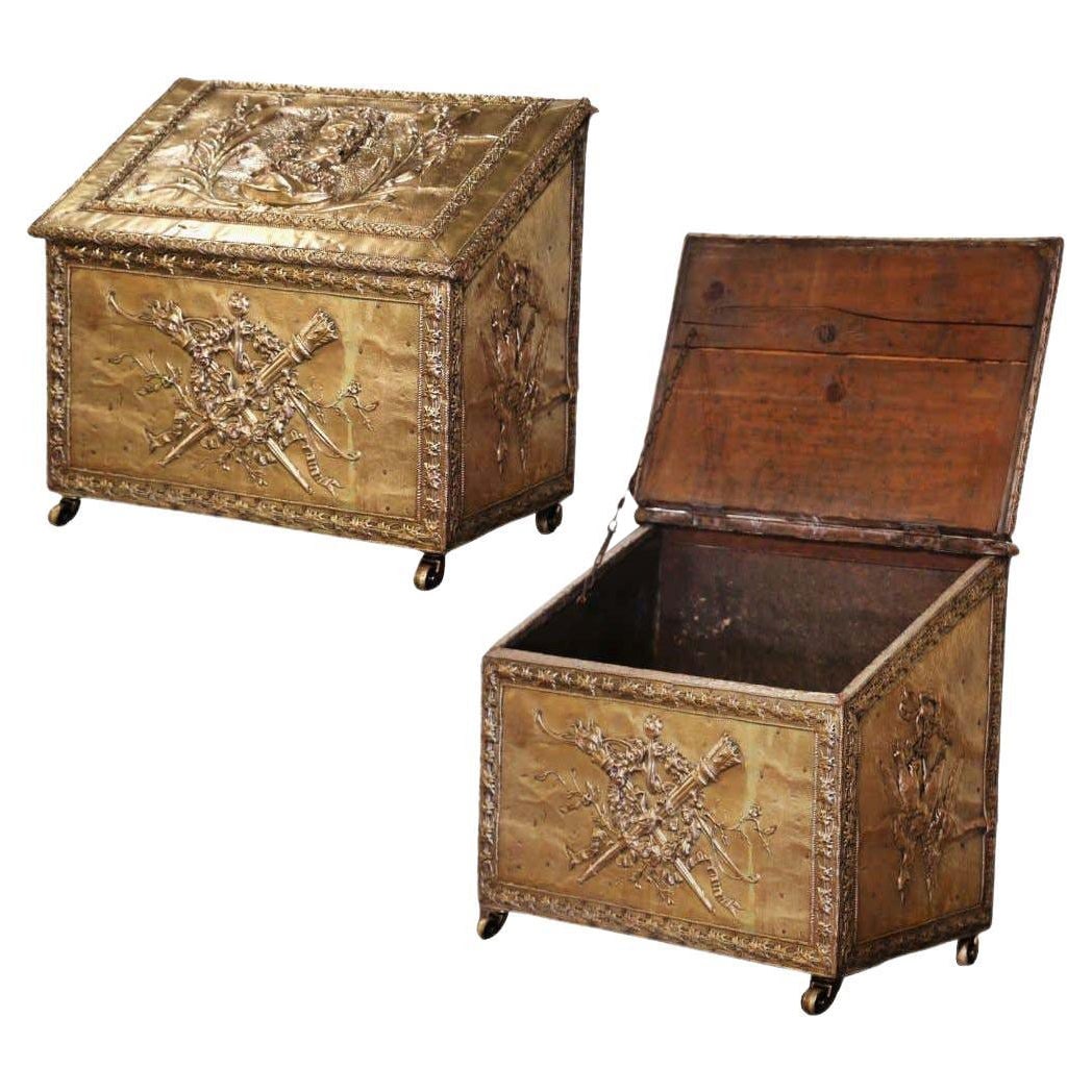 19th Century Napoleon III Brass Coal Bin with Hunt Motifs on Casters (1 of 11)