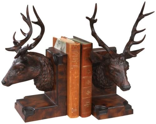 Lodge Style Stag Head Bookends Oxblood Red Resin Decor (1 of 1)
