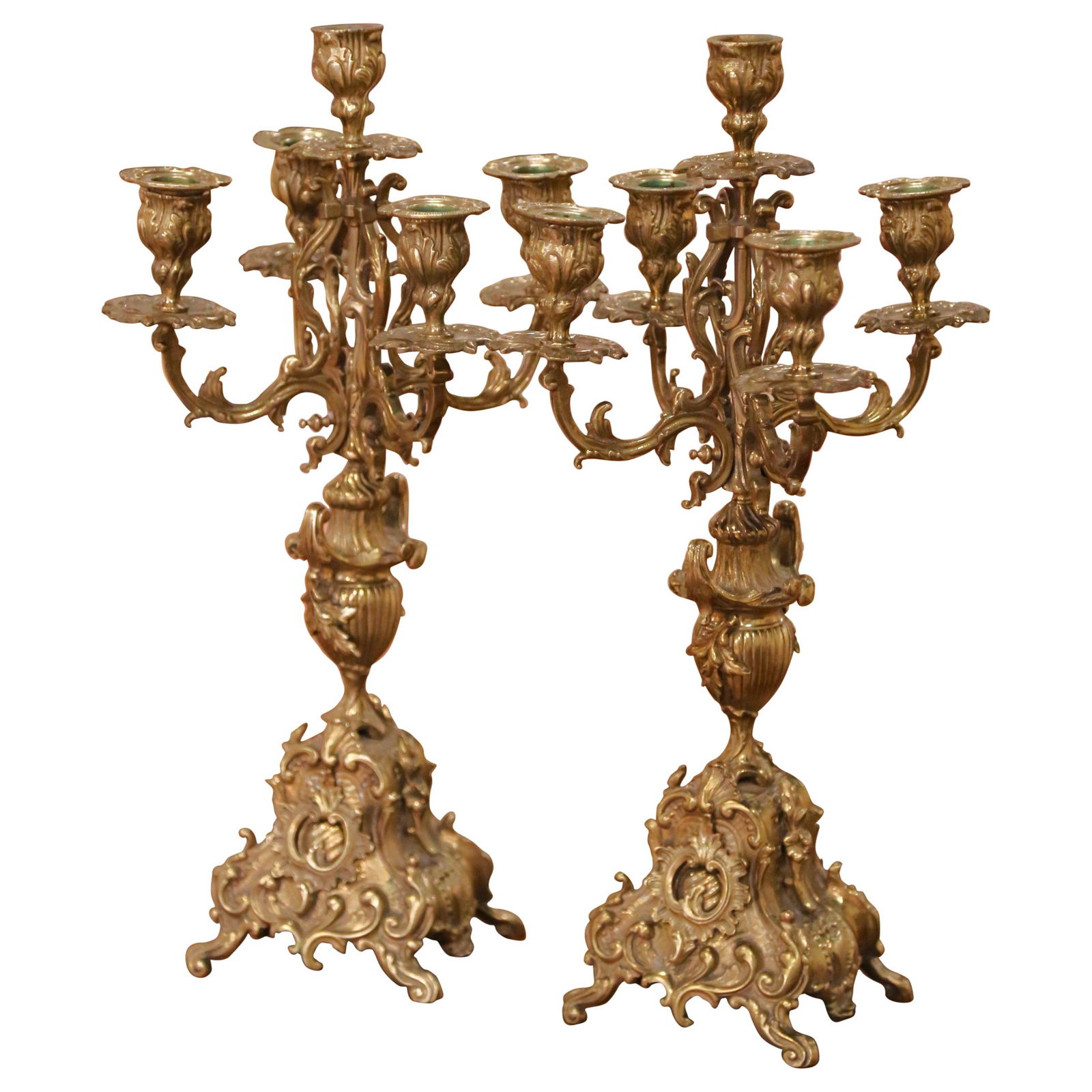 Set of Two French Gilt Bronze Five-Light Louis XV Rococo Candelabra Circa 1890 (1 of 12)