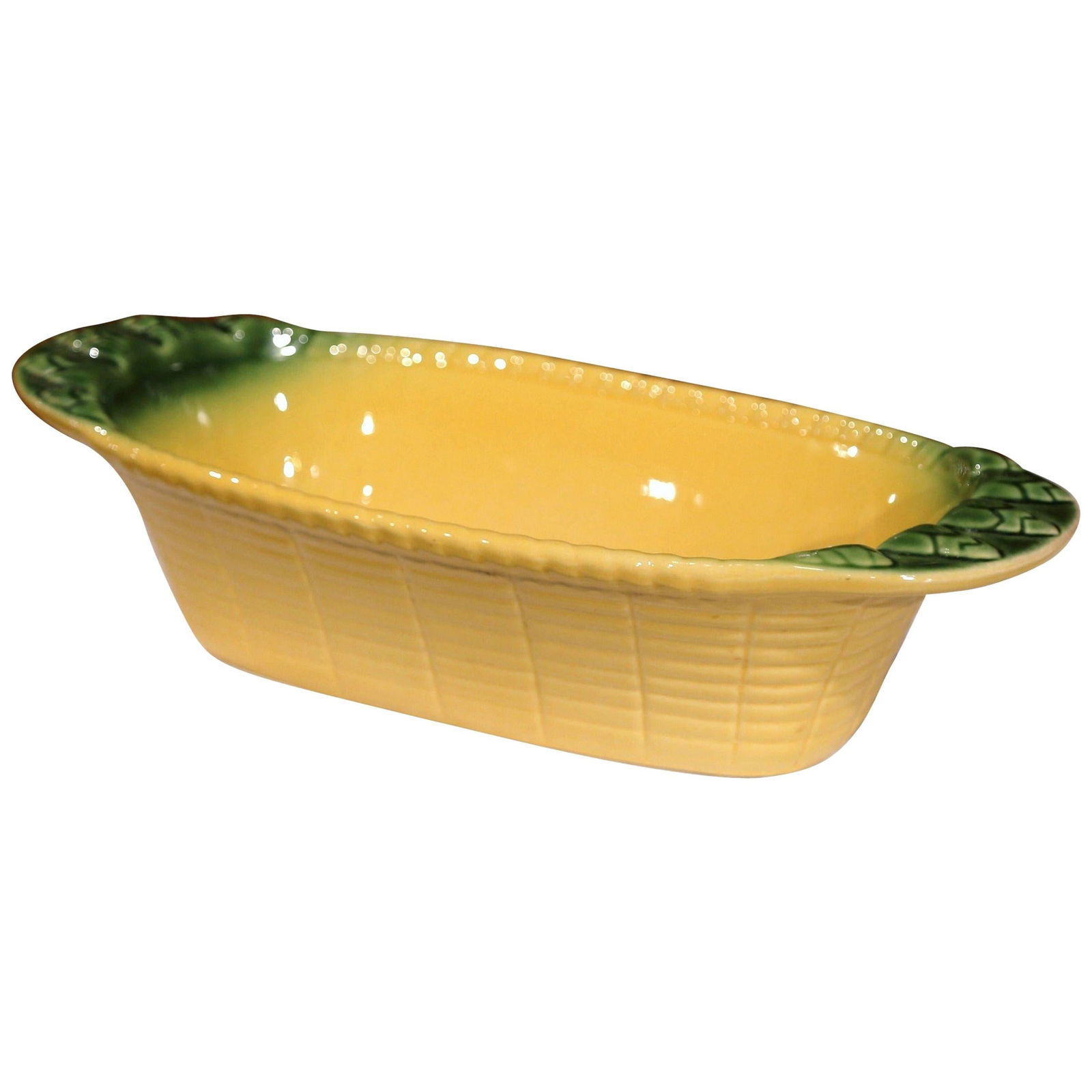 Early 20th Century French Hand-Painted Majolica Dish with Green Handles (1 of 8)