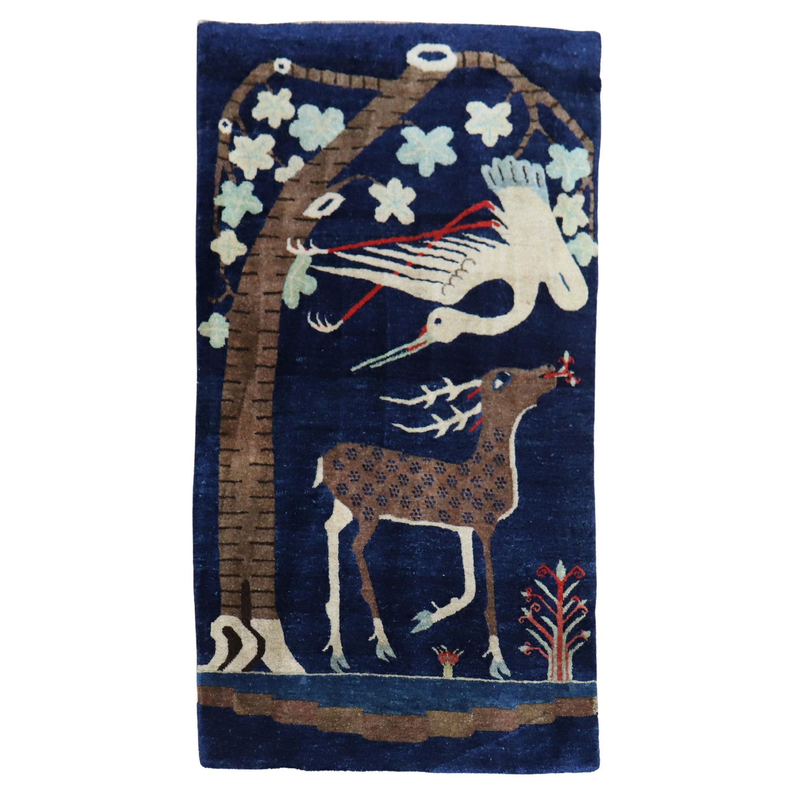 Circa 1930 Chinese Pictorial Rug Deer Bird Wool Hand-Woven (1 of 9)