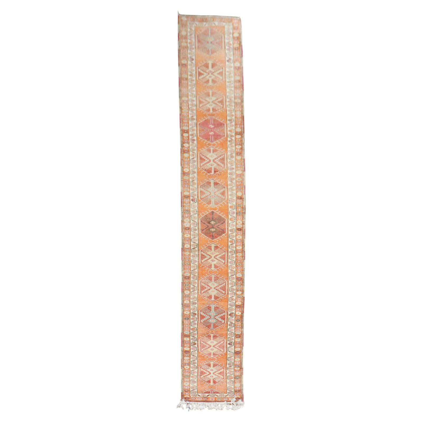 Mid 20th Century Orange Turkish Geometric Runner 33 x 227 in: Mid 20th Century Orange Turkish Geometric Runner 33 x 227 in Enhance your space with this stunning Long Orange Turkish Anatolian Geometric Runner, featuring an eye-catching geometric pattern in vibran