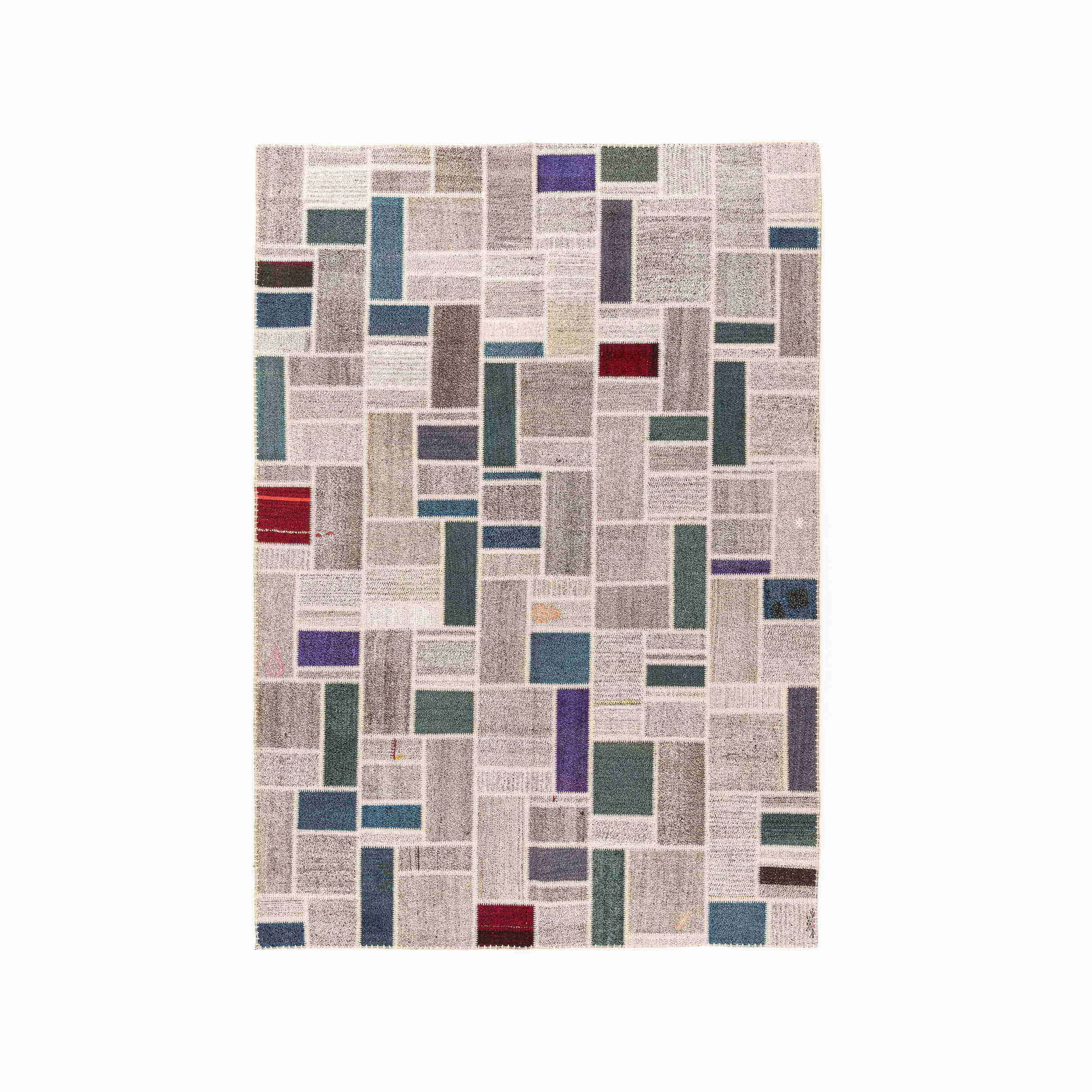Authentic Handmade Patchwork Wool Carpet 81.1 x 116.1 Inches: Authentic Handmade Patchwork Wool Carpet 81.1 x 116.1 Inches Discover the beauty of this authentic handmade patchwork carpet, crafted from high-quality wool on wool. Its intricate design features doub