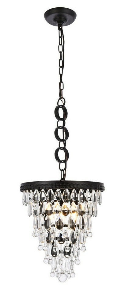 Living District Nordic 3-Light Crystal Drop Chandelier Black 16 Inch Pendant Light (1 of 8)