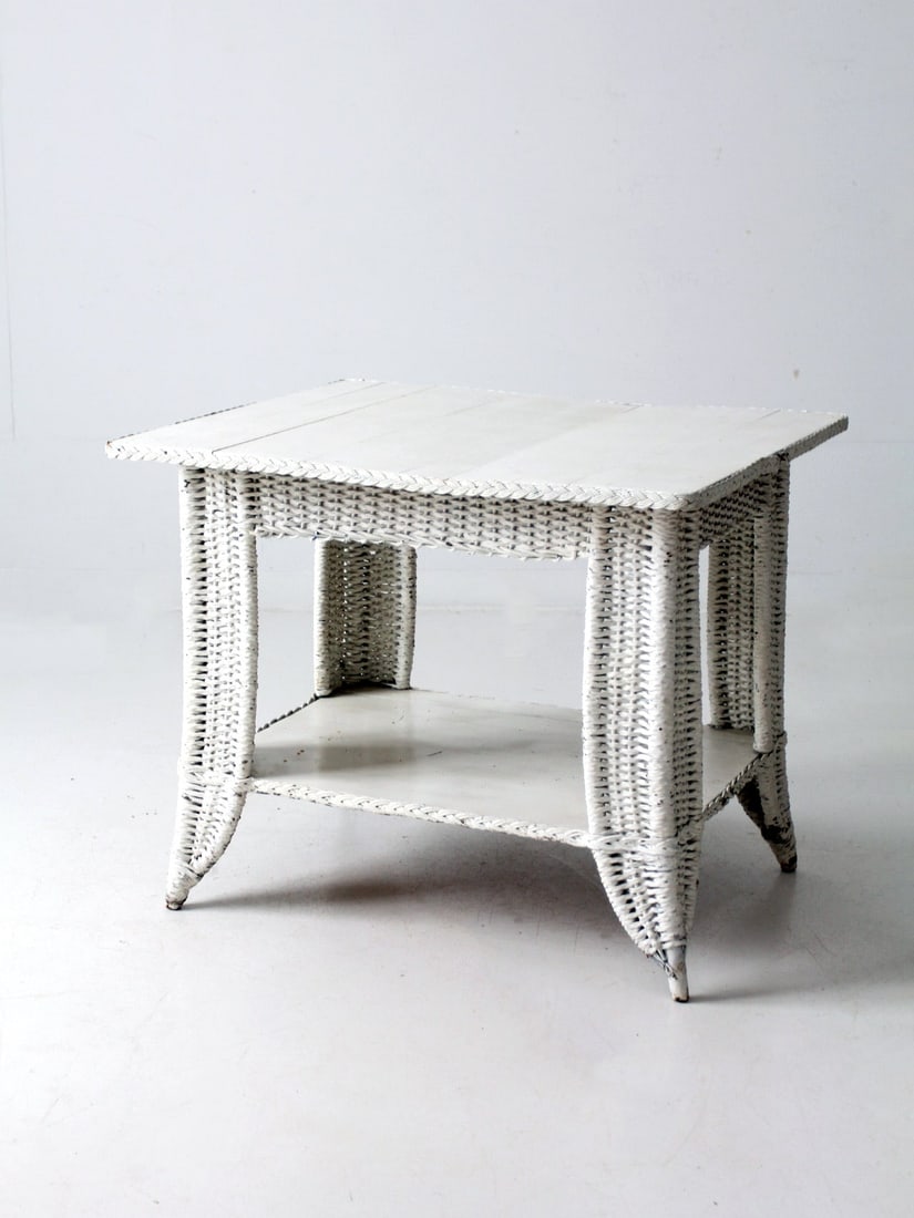 Timeless Antique White Wicker Library Table with Storage (1 of 16)