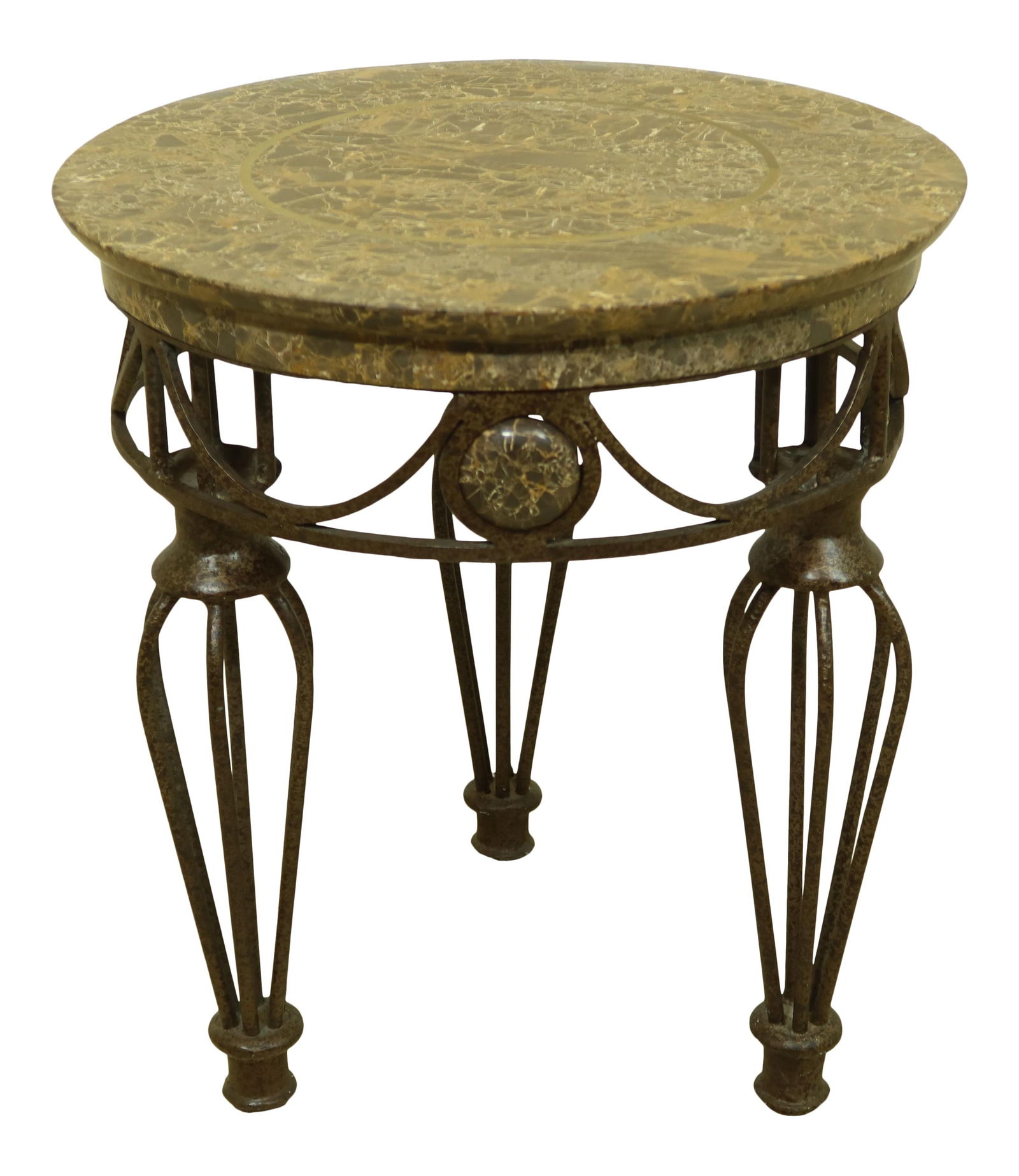 Maitland Smith Round Marble Top Table Brass Inlaid Iron Base 20x20x22 (1 of 9)