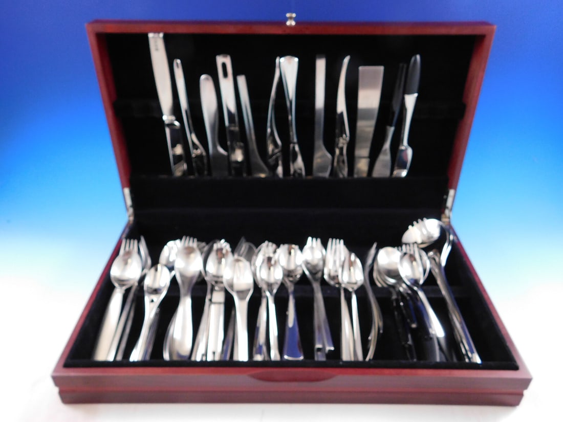 Designer Stainless Steel Flatware Set for 12 - 62 Pieces with Bonus Storage Chest (1 of 8)