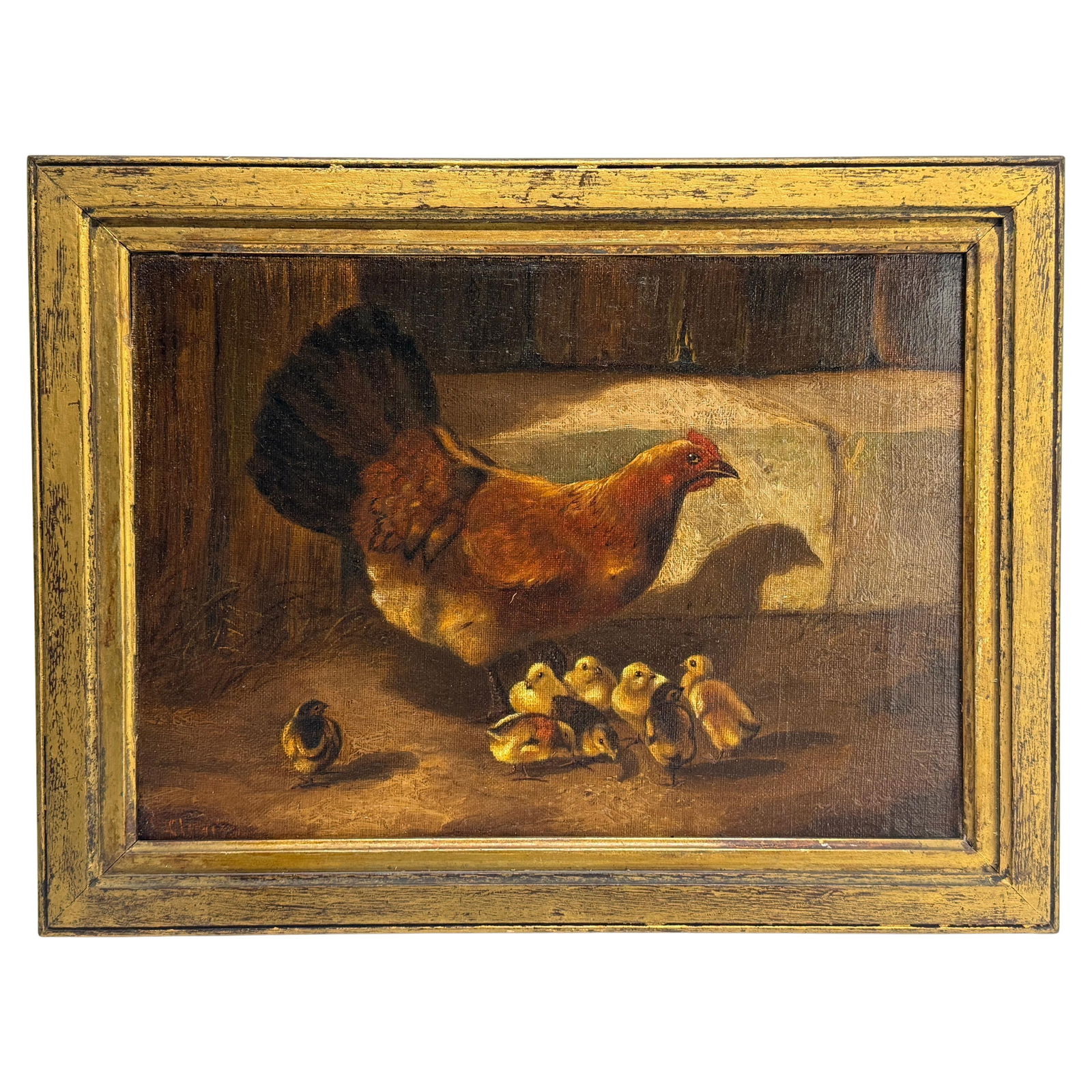 19th Century Oil Painting of Hen and Chicks by William Baptiste Baird (1 of 13)
