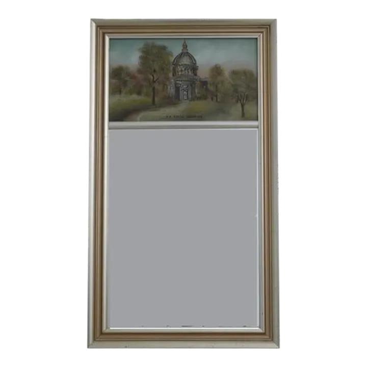 US Naval Academy Eglomise Mirror in Silver Frame 14.5 x 25.5: US Naval Academy Eglomise Mirror in Silver Frame 14.5 x 25.5 This stunning eglomise mirror features a beautifully decorated top panel and is encased in a silver frame, showcasing an elegant design tha