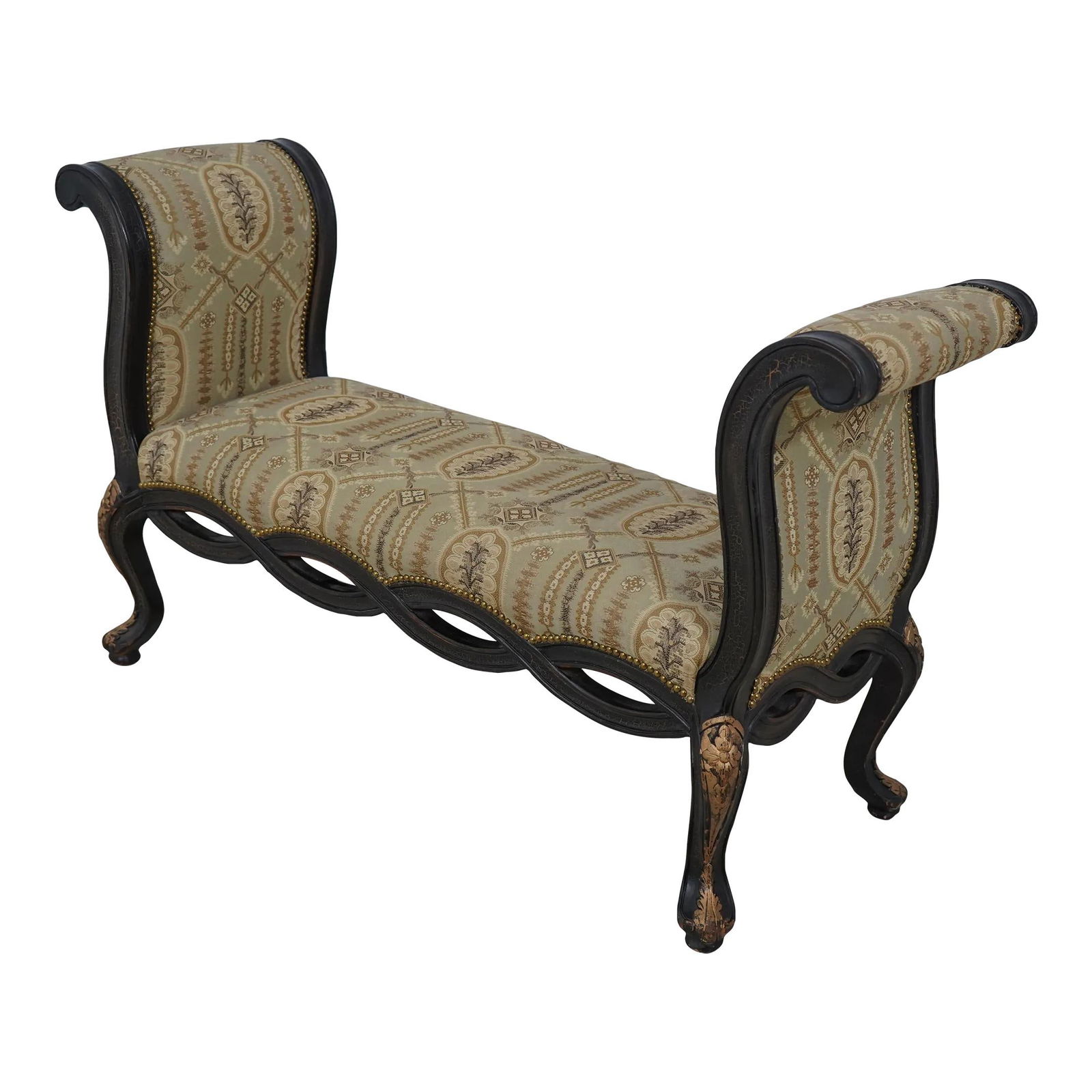 Elegant Italian Style Black Crackle Window Bench with Carved Legs (1 of 10)