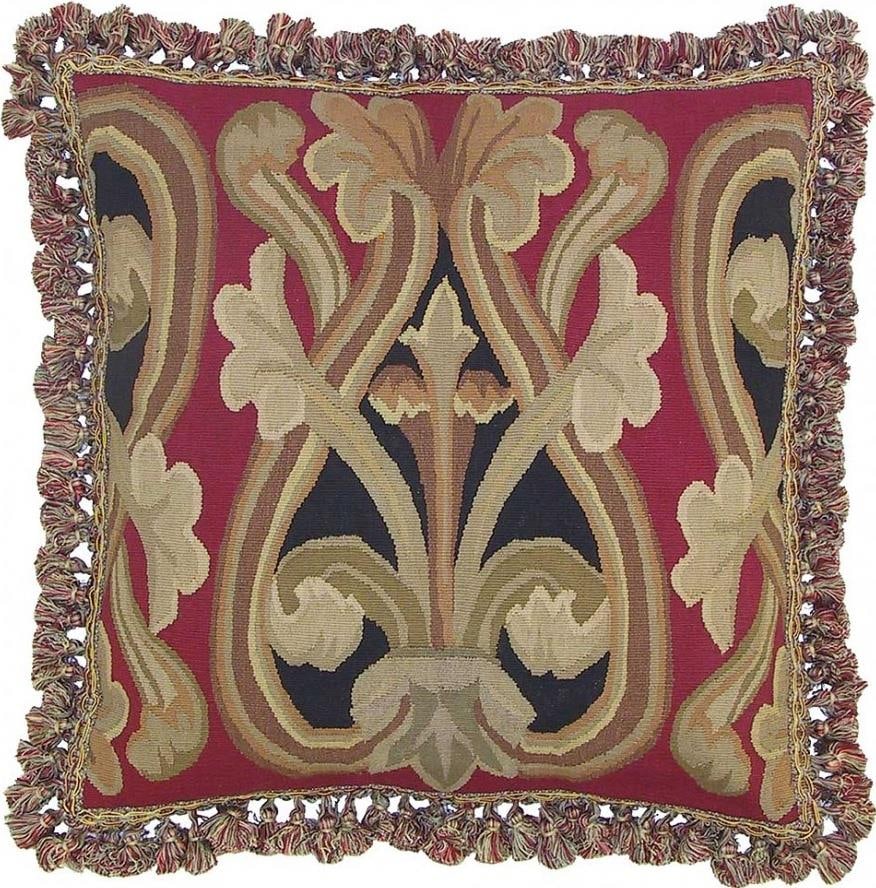 Provence Home Handmade Aubusson Square Pillow Hot Pink Red 22x22 (1 of 1)