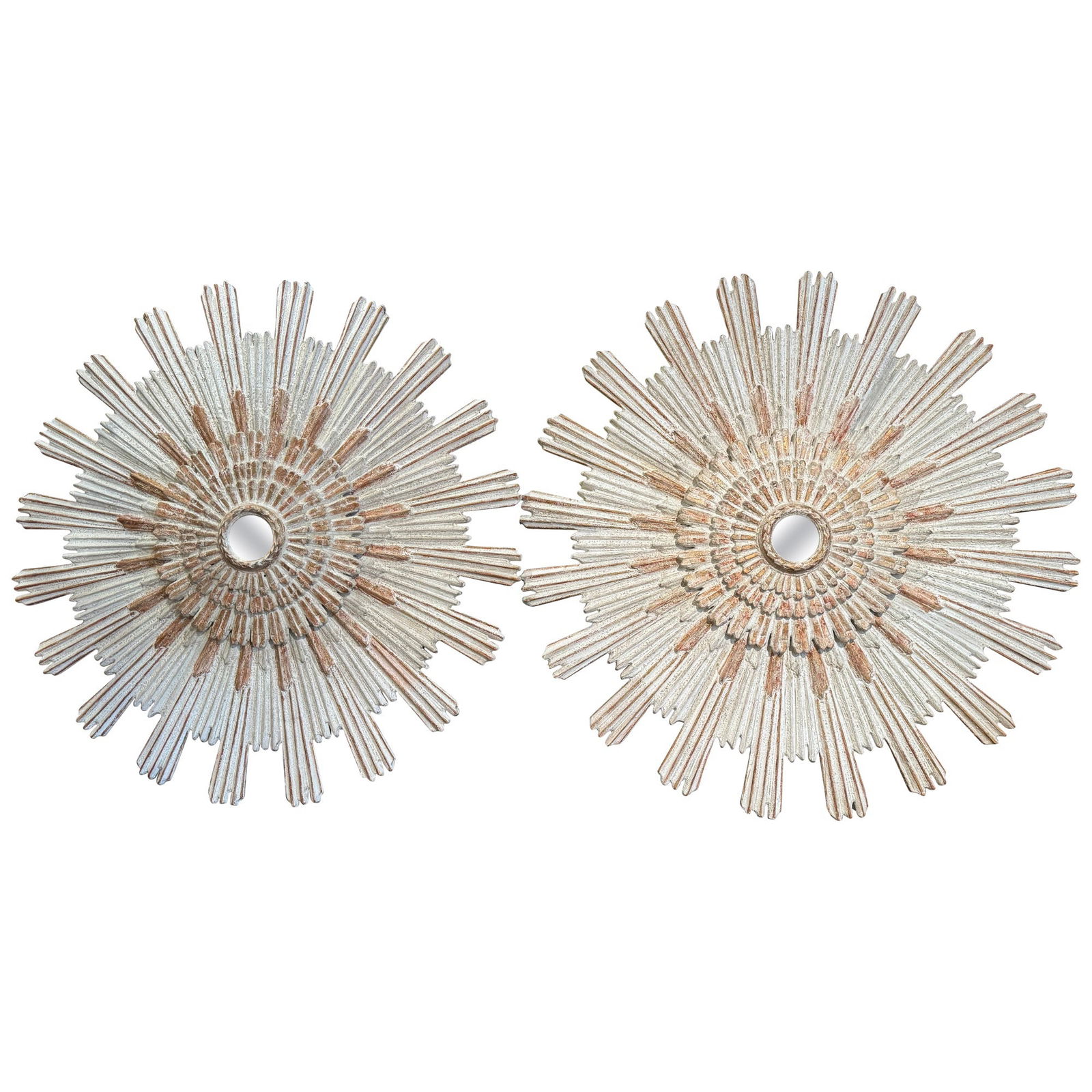 Monumental Vintage Italian Sunburst Mirrors Set of 2 Giltwood 62" Diameter (1 of 10)