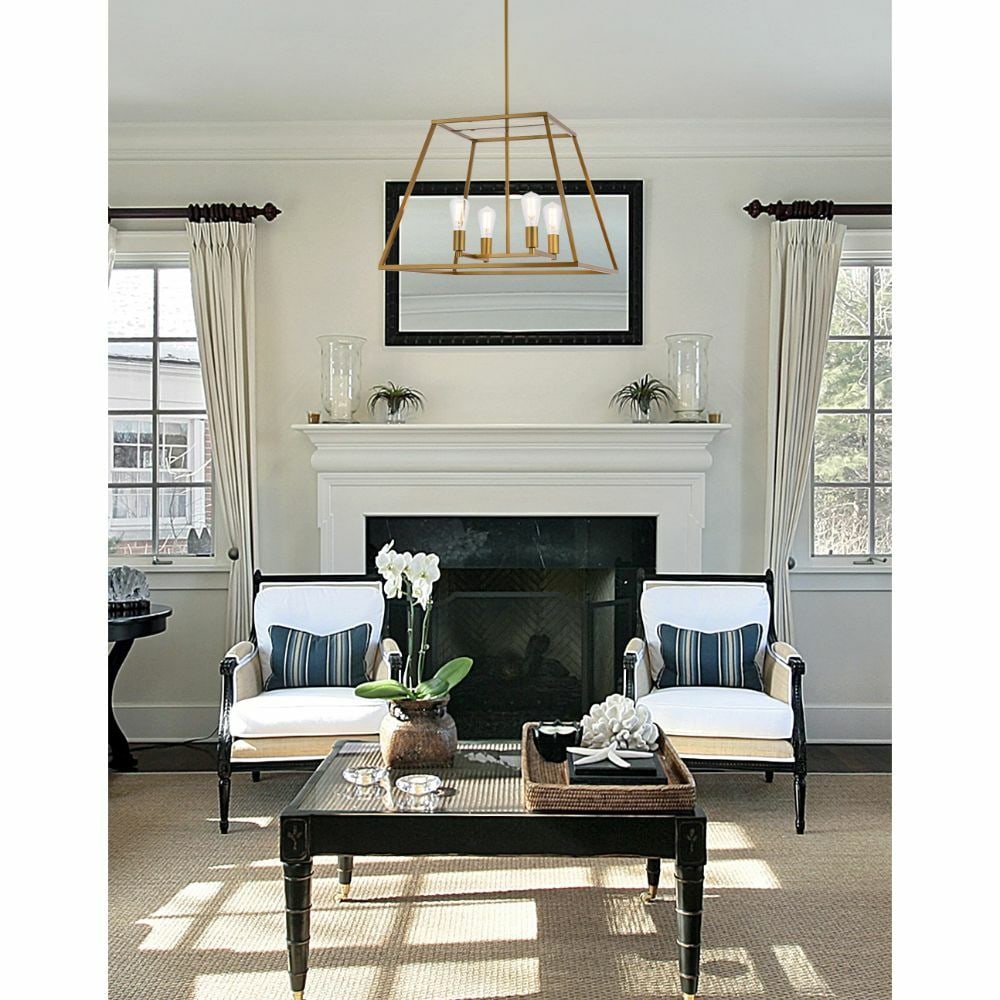 Declan 4-Light Brass Pendant Chandelier Modern Trapezoid Shade (1 of 9)