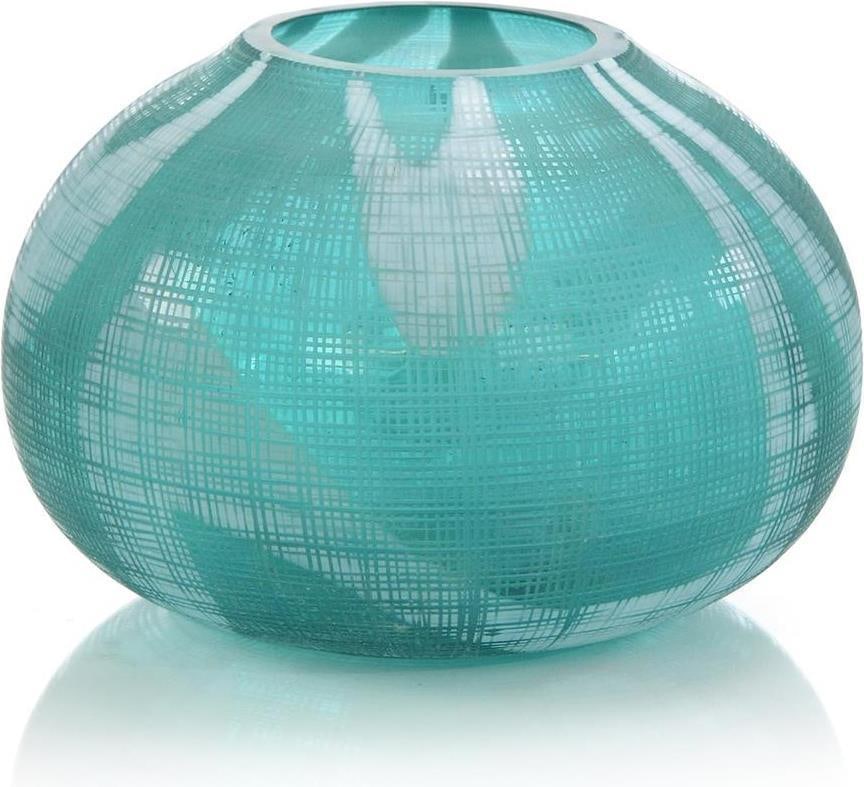 John-Richard Aqua Green Etched Glass Vase 8H x 13W x 13D (1 of 1)