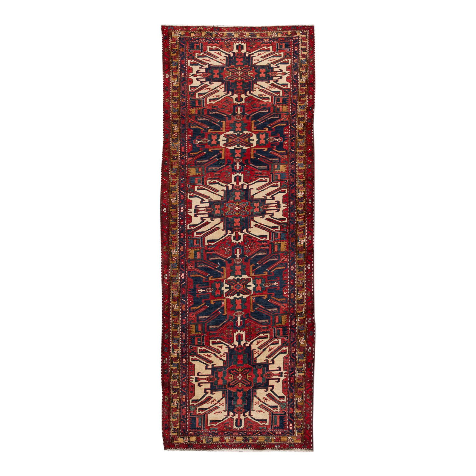 Vintage Persian Heriz Handmade Wool Runner Red Tribal Design 3'8 x 10'7 (1 of 7)