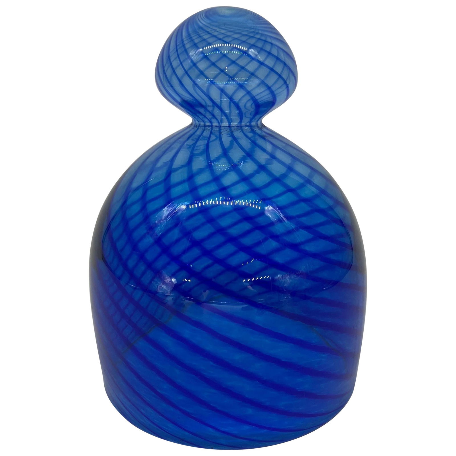 Artisan Venetian Blue Glass Cheese Dome Reticello Design 20th Century (1 of 5)
