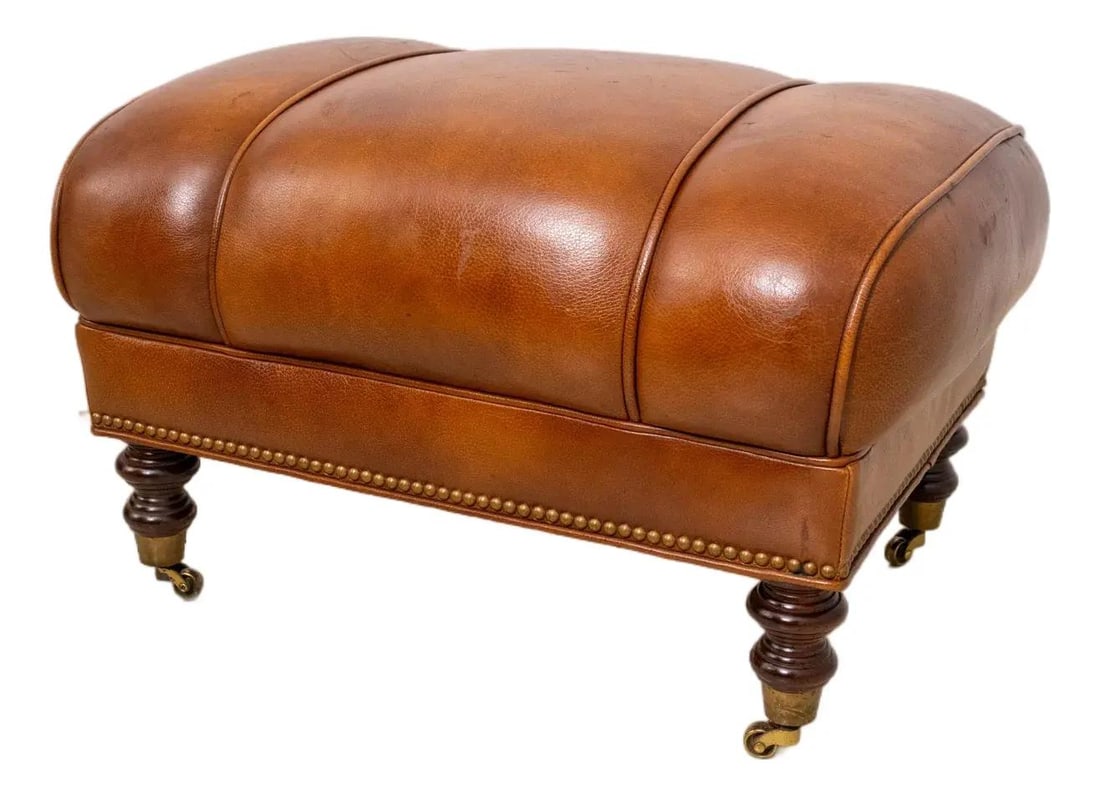 Whittemore Sherrill Mahogany Ottoman with Tooled Leather (1 of 10)