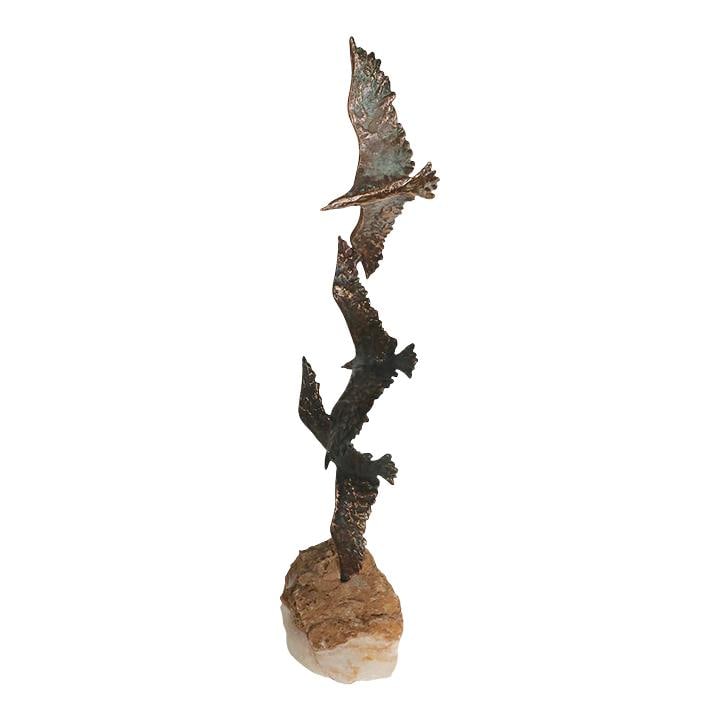 Curtis Jere Bronze and Stone Birds Sculpture 1960s Artisan House: Curtis Jere Bronze and Stone Birds Sculpture 1960s Artisan House This striking sculpture features three birds in flight, expertly crafted from cast bronze and quartz by Curtis Jere for Artisan House,