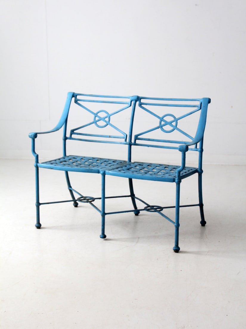 Vibrant Ocean Blue Mid-Century Iron Garden Bench for Two (1 of 15)