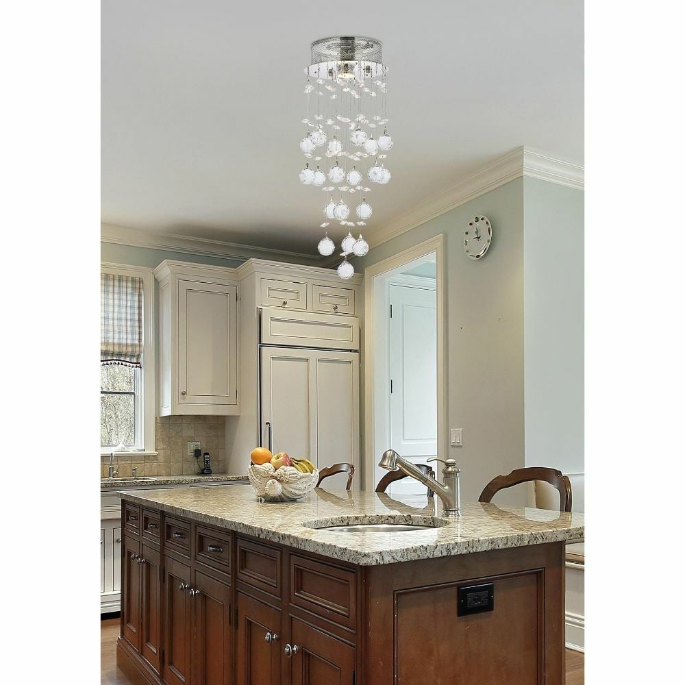 Galaxy 1-Light Crystal Flush Mount Chandelier in Polished Chrome: Galaxy 1-Light Crystal Flush Mount Chandelier in Polished Chrome Enhance your living space with this elegant flush mount chandelier, perfect for dining rooms, hallways, and bedrooms. Featuring a stunn