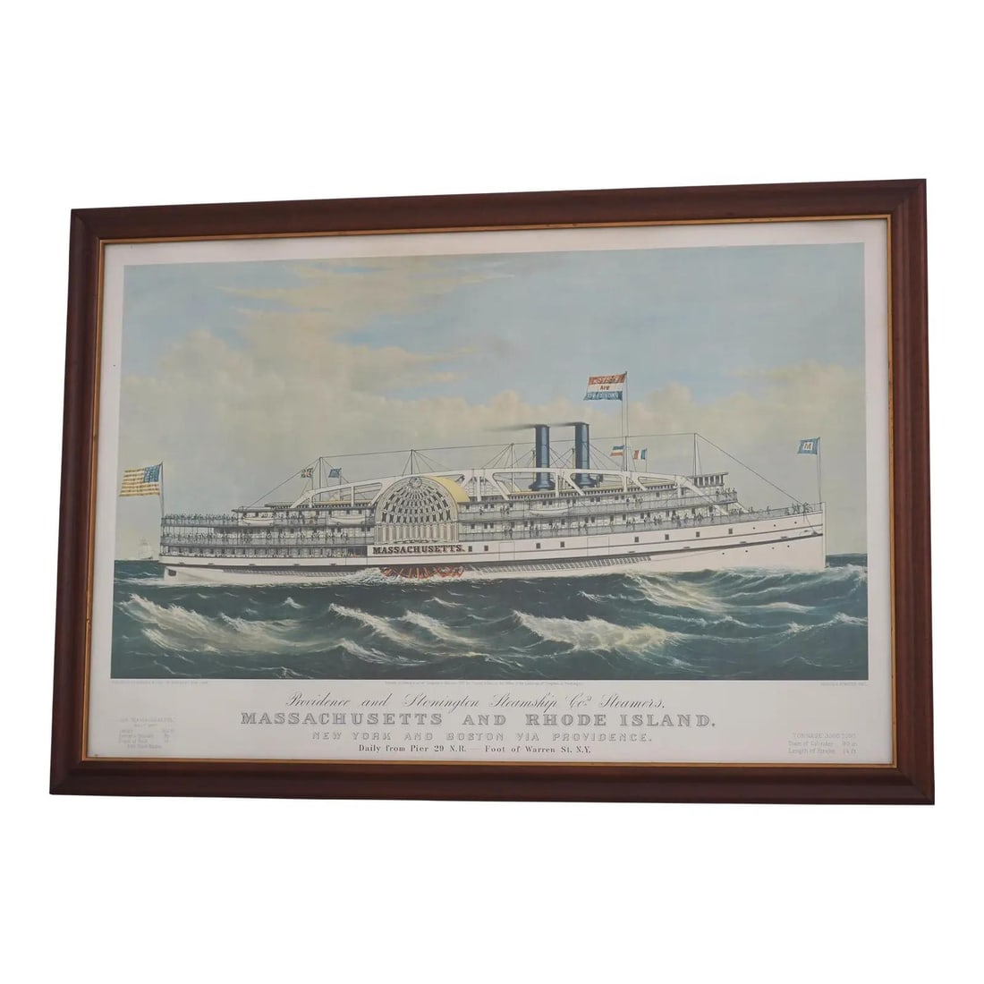 Currier & Ives Massachusetts Steamship Framed Colored Engravings 39 x 27 (1 of 10)