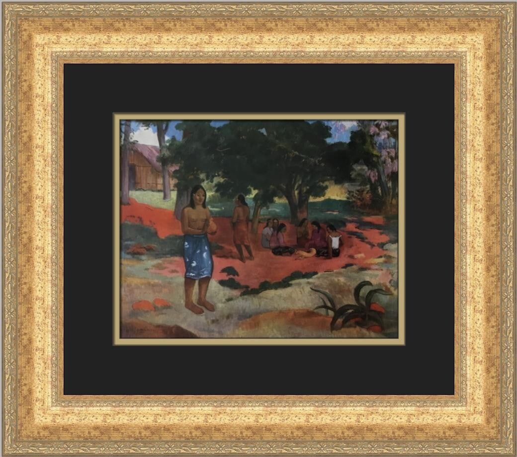 Paul Gauguin Whispered Words Custom Framed Print 17 x 19: Paul Gauguin Whispered Words Custom Framed Print 17 x 19 This exquisite custom framed print titled "Whispered Words" by renowned artist Paul Gauguin captures the essence of Symbolism with its depictio