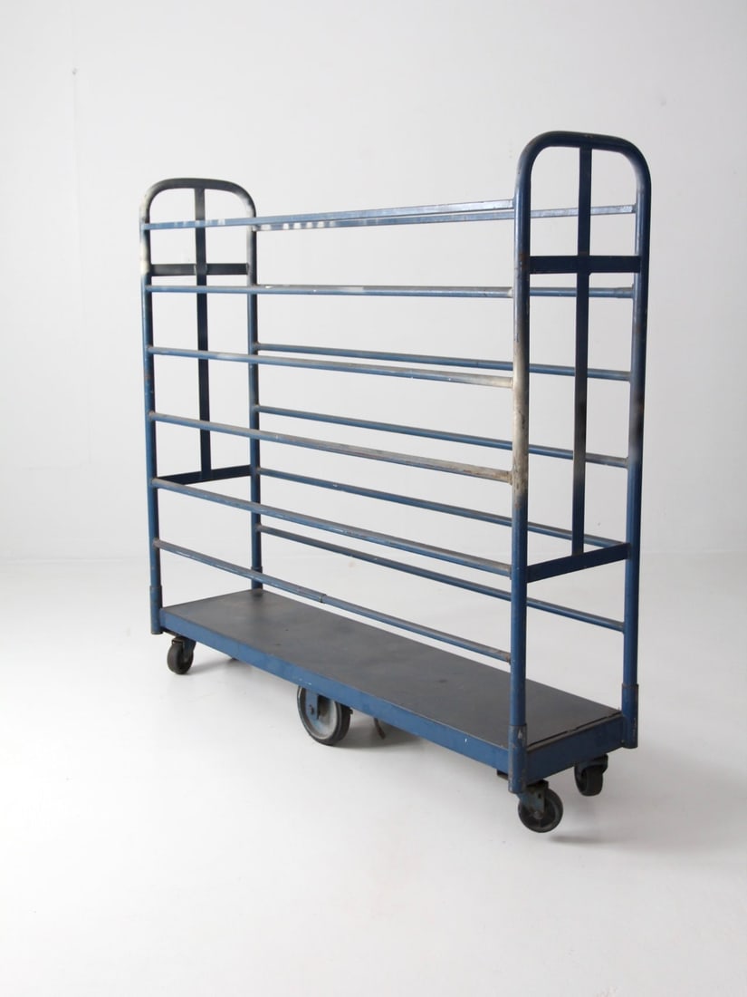Vintage Industrial Blue Metal Cart with Caster Wheels (1 of 10)