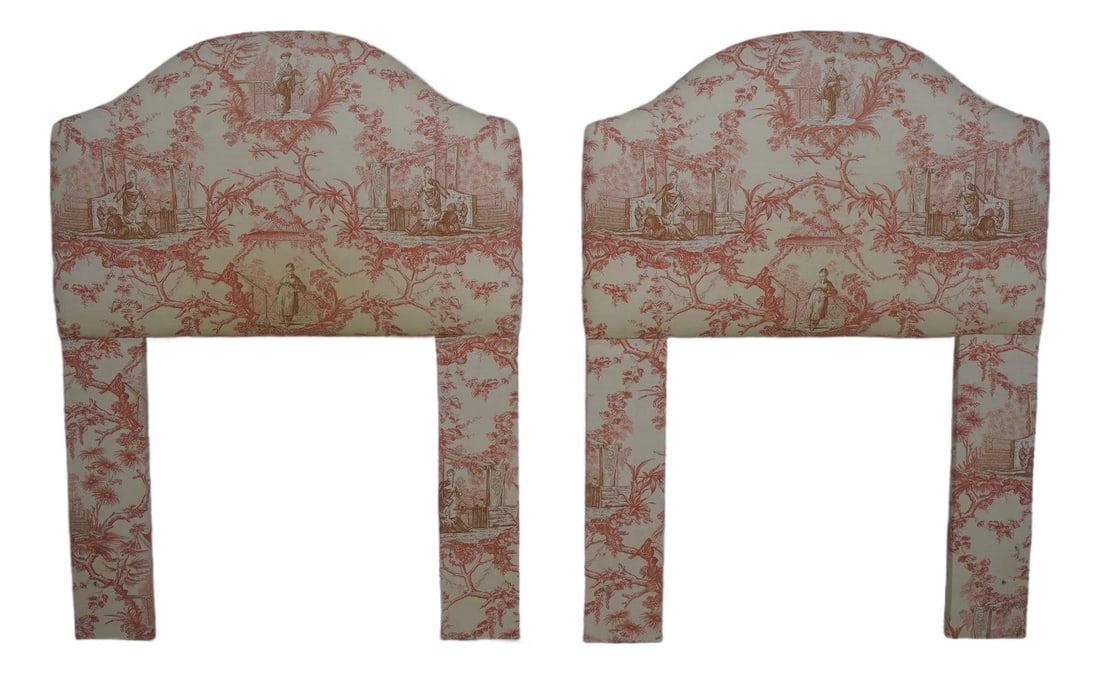 Chinoiserie Toile Upholstered Twin Bed Headboards Pair (1 of 9)