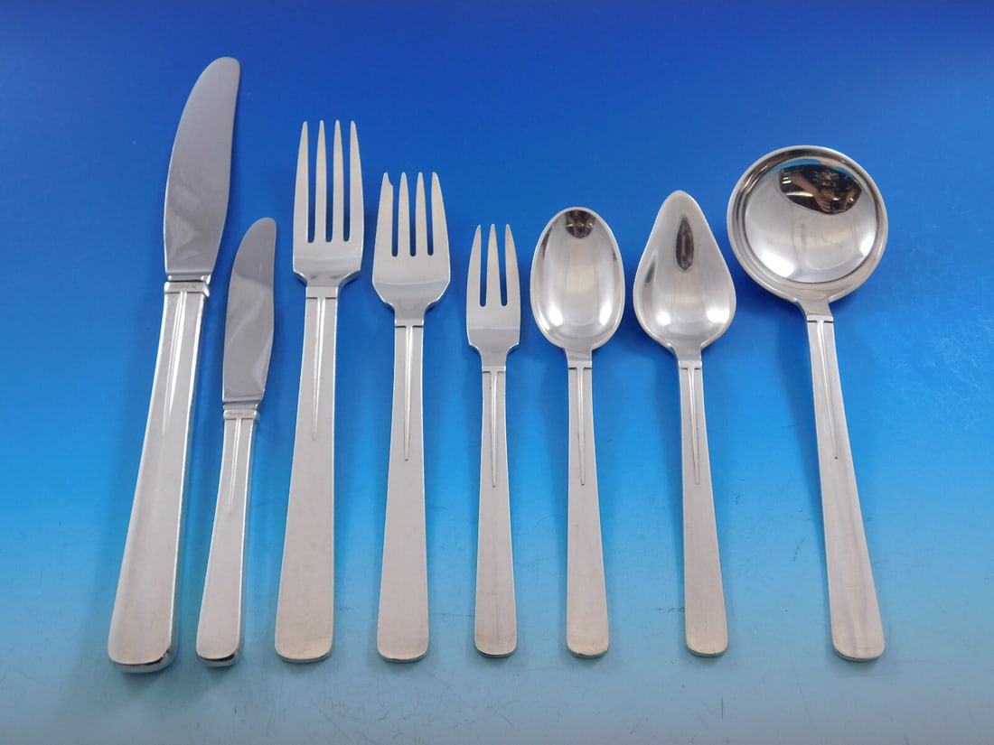 Hans Hansen Modern Arvesolv #17 Sterling Silver 55 Piece Flatware Set (1 of 8)