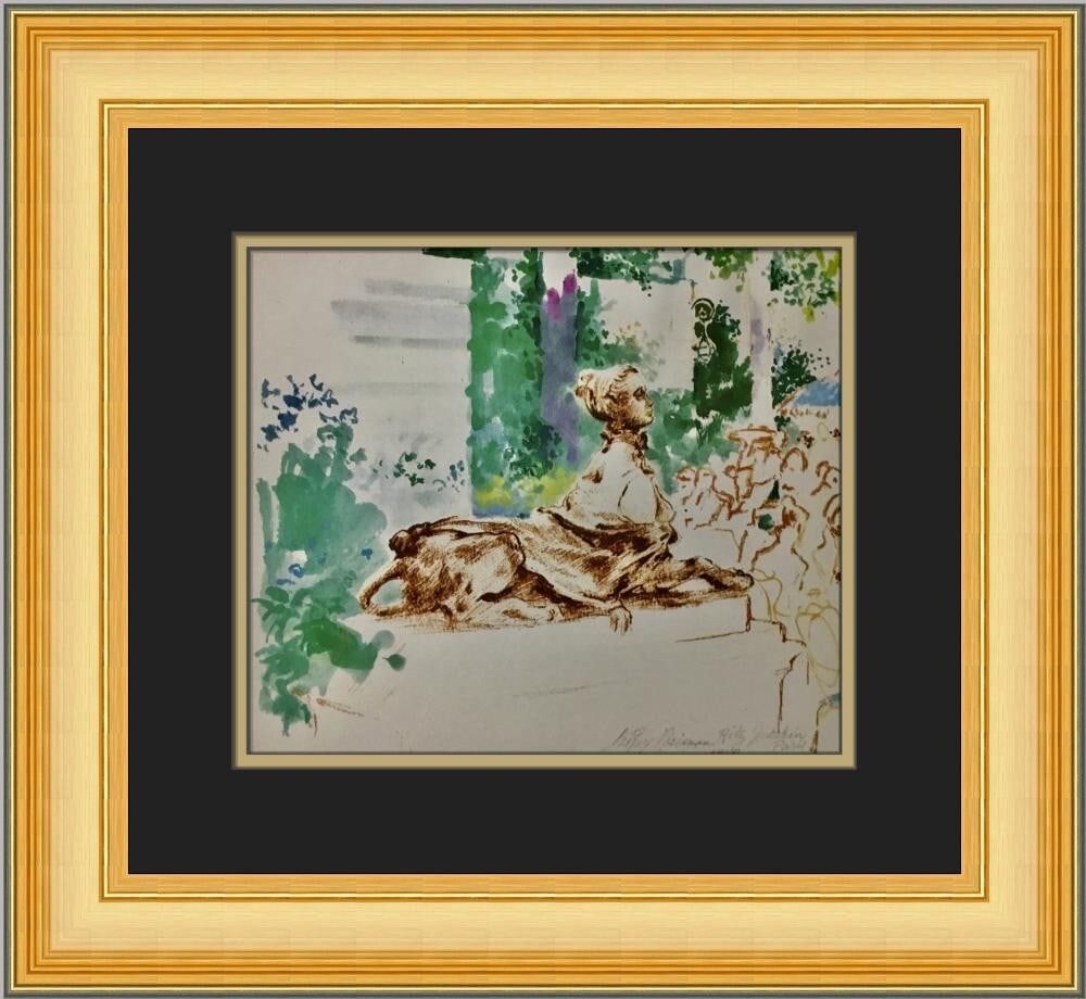 LeRoy Neiman Statue in Garden of Ritz Custom Framed Art Print: LeRoy Neiman Statue in Garden of Ritz Custom Framed Art Print This stunning print titled 'Statue in Garden of Ritz' by renowned artist LeRoy Neiman showcases a vibrant expressionist style, capturing t