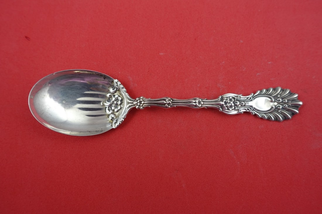 Whiting Radiant Sterling Silver Sherbet Spoon 5 1/4 with Design: Whiting Radiant Sterling Silver Sherbet Spoon 5 1/4 with Design This beautiful sherbet spoon features the elegant 'Radiant' pattern by Whiting, crafted from high-quality sterling silver. With a length