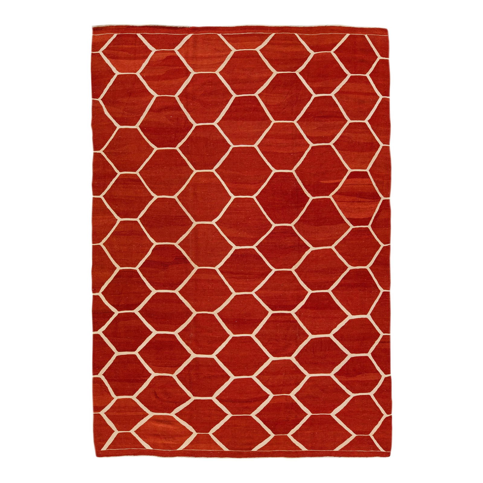 Modern Turkish Kilim Wool Rug 8'4 x 11'9 Geometric Orange Rust Design (1 of 10)
