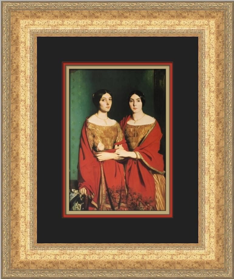 The Two Sisters Custom Framed Print by Theodore Chasserian 1982: The Two Sisters Custom Framed Print by Theodore Chasserian 1982 This stunning custom framed print by Theodore Chasserian, titled "The Two Sisters," showcases a beautiful realism style that captures th