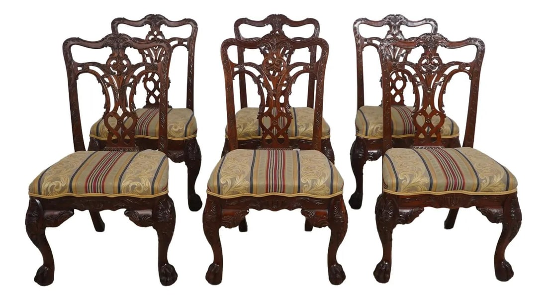 Set of 6 Maitland Smith Chippendale Mahogany Dining Chairs (1 of 10)