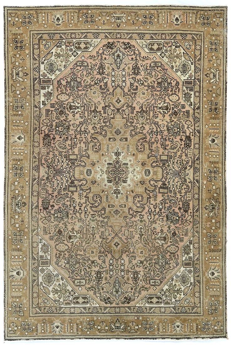 Rare Handmade Vintage Floral Geometric Wool Rug 6'4 x 9'5 (1 of 12)