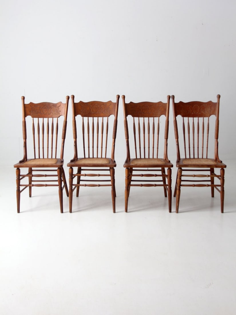 Set of 4 Antique Dining Chairs with Dragon Crest Design (1 of 18)