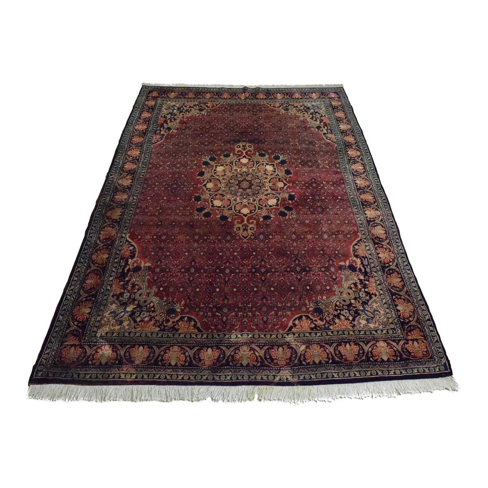 Vintage 7x11 Hand Woven 100% Wool Oriental Rug Red: Vintage 7x11 Hand Woven 100% Wool Oriental Rug Red This vintage hand-woven Oriental rug measures approximately 7 feet by 11 feet (86.5 x 137 inches) and is crafted from 100% wool pile, showcasing vibr