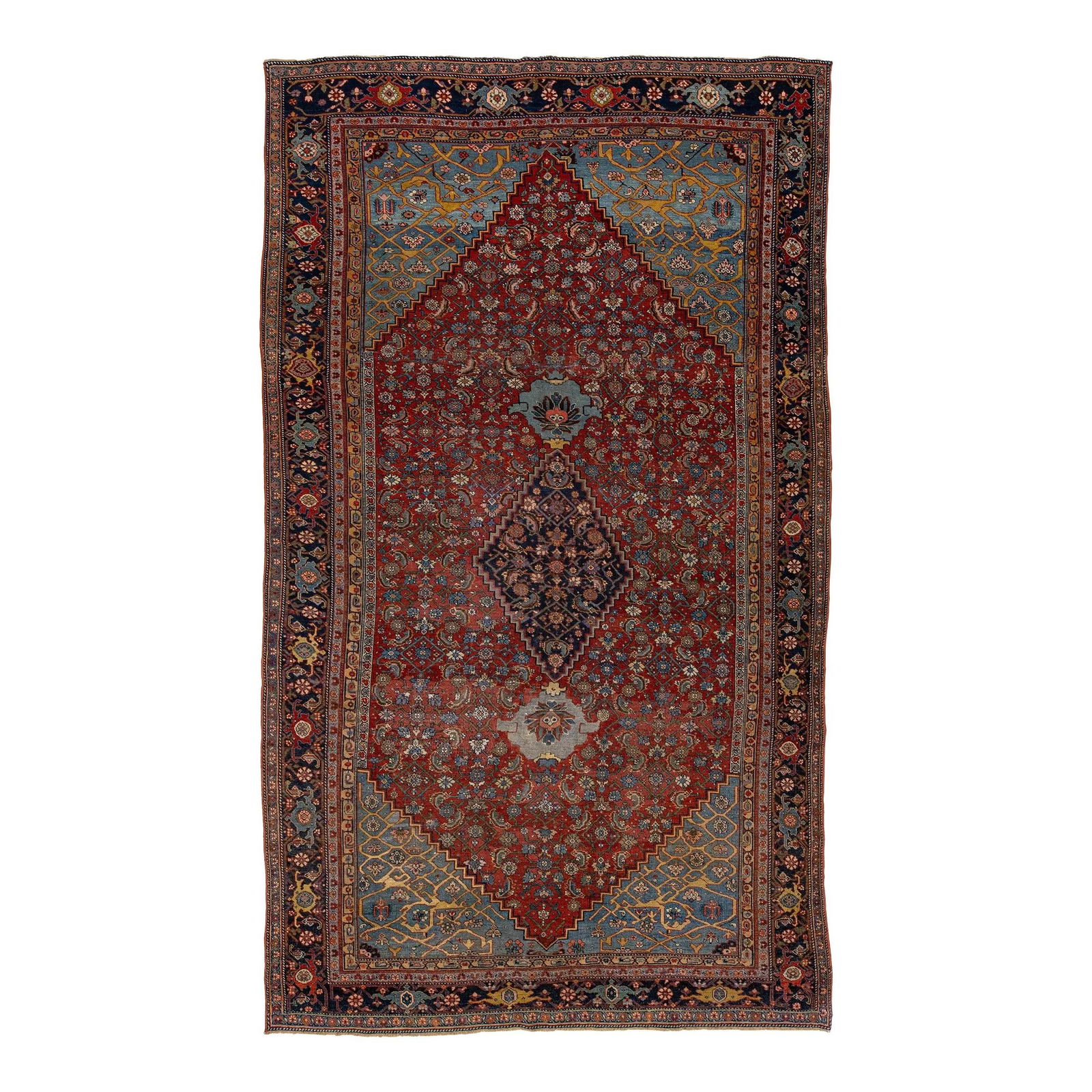 1890s Handmade Persian Bidjar Wool Rug Red Floral 7'3 x 12'6 (1 of 9)