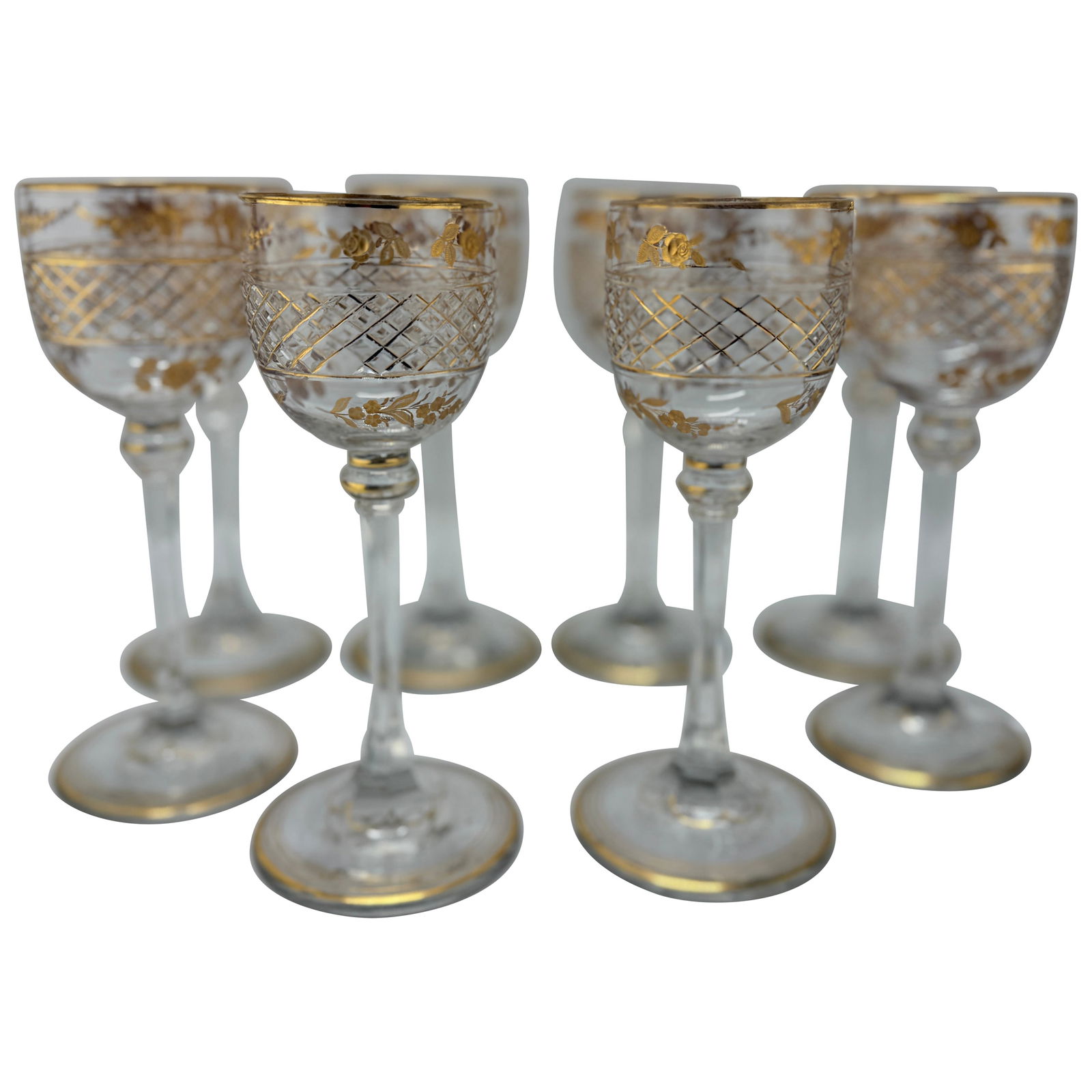 Set of 8 Regency Crystal Wine Goblets Val Saint Lambert France (1 of 8)