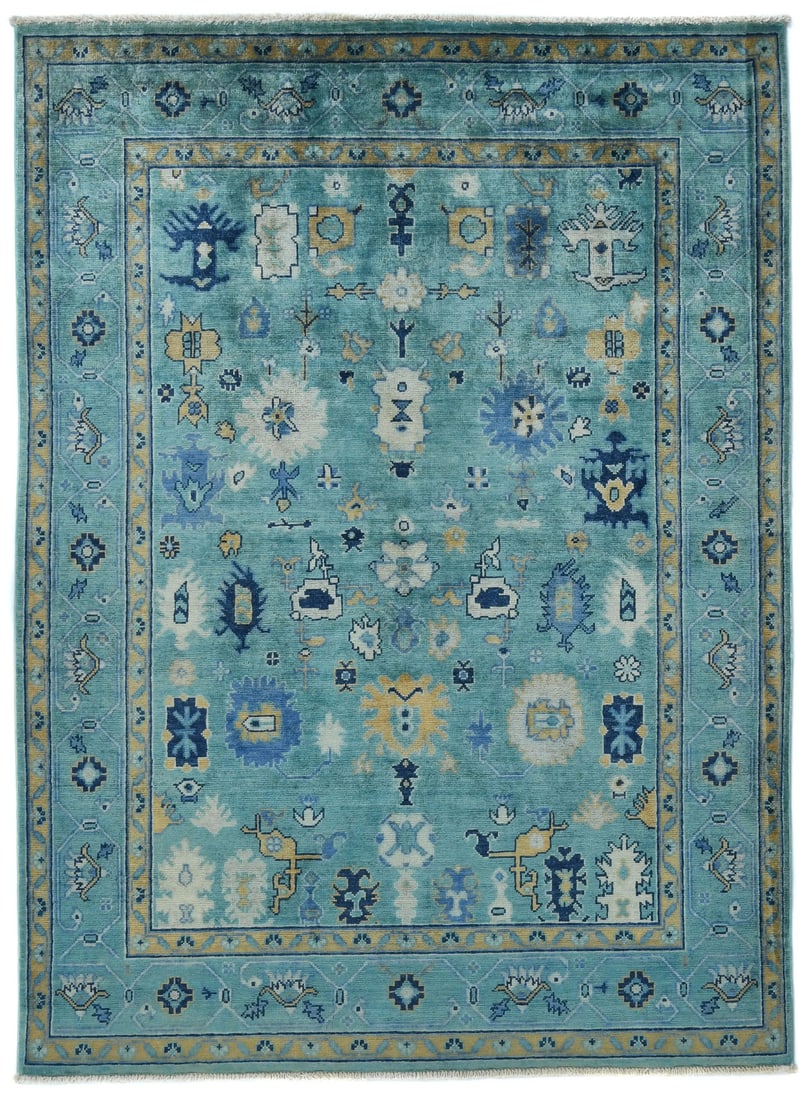 Handmade Floral Blue Kazak Wool Area Rug 4'10 x 6'6 Modern Design (1 of 12)