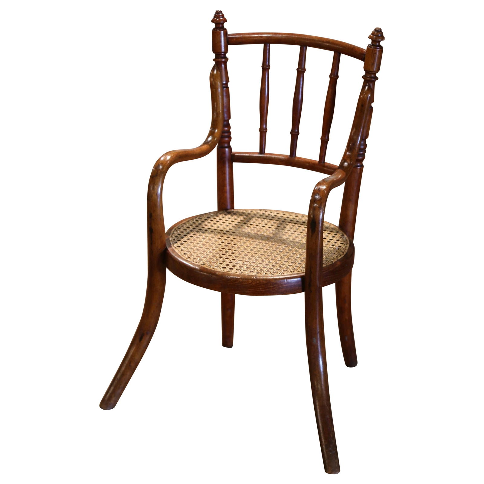 Antique French Child Armchair Art Deco Style Bentwood Cane circa 1920: Antique French Child Armchair Art Deco Style Bentwood Cane circa 1920 Introduce a touch of vintage elegance to your child's room with this Early 20th Century French Bentwood and Cane Child Armchair, i
