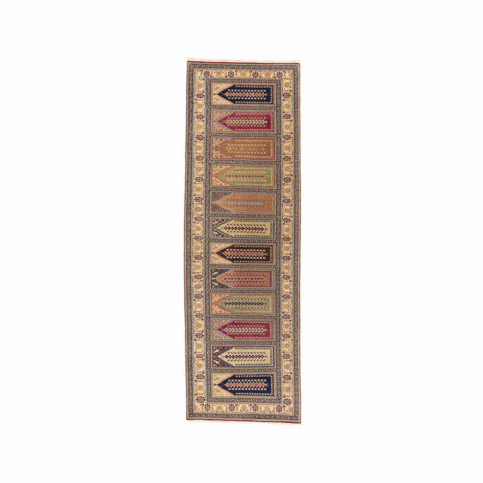 Authentic Handmade Kayseri Wool on Cotton Carpet 37.4 x 116.9 Inches: Authentic Handmade Kayseri Wool on Cotton Carpet 37.4 x 116.9 Inches Introducing an Authentic Handmade Kayseri Carpet, crafted with care using premium wool on a cotton base. This exquisite piece showc