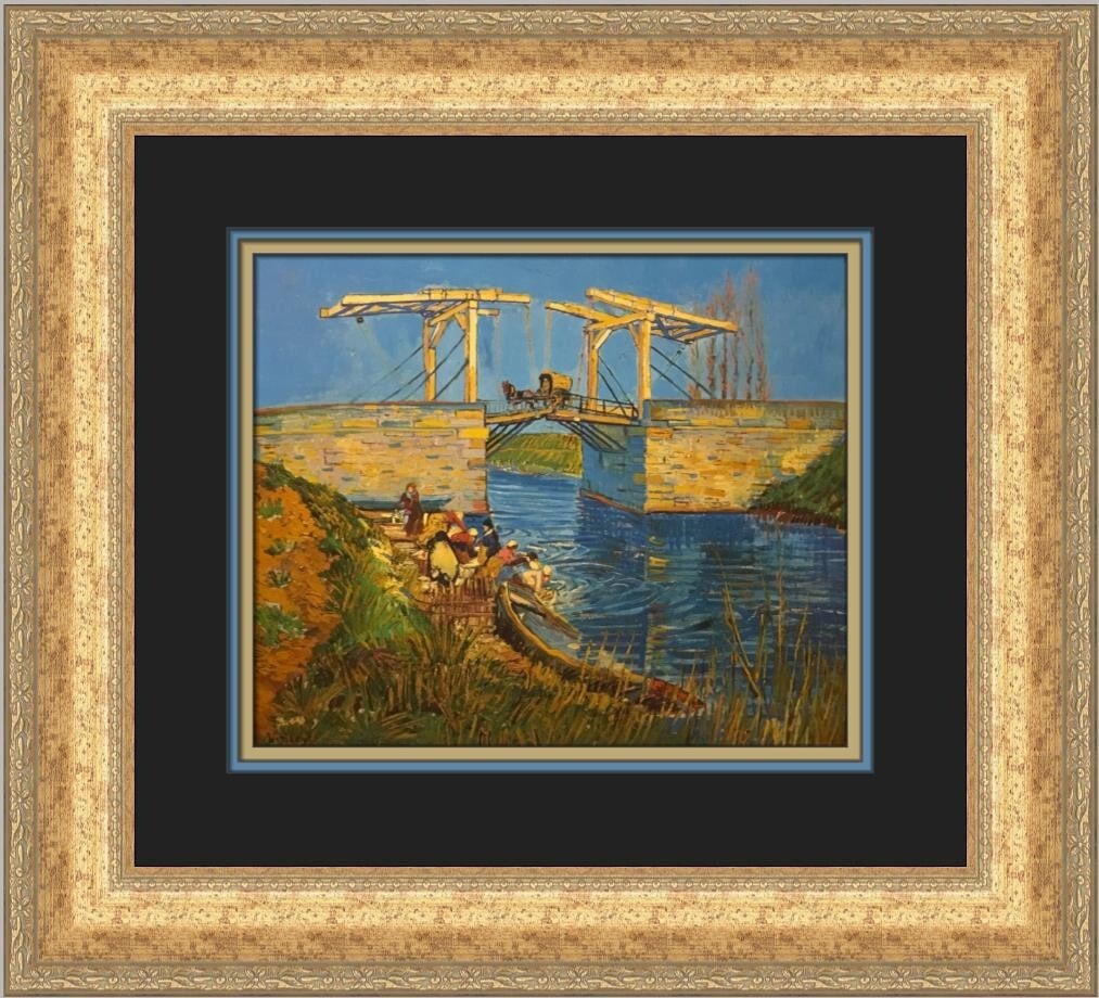 Vincent Van Gogh Drawbridge Near Arles Custom Framed Print 17x19: Vincent Van Gogh Drawbridge Near Arles Custom Framed Print 17x19 This exquisite custom framed print features Vincent Van Gogh's renowned artwork 'Drawbridge Near Arles.' Measuring 17 in. x 19 in. over