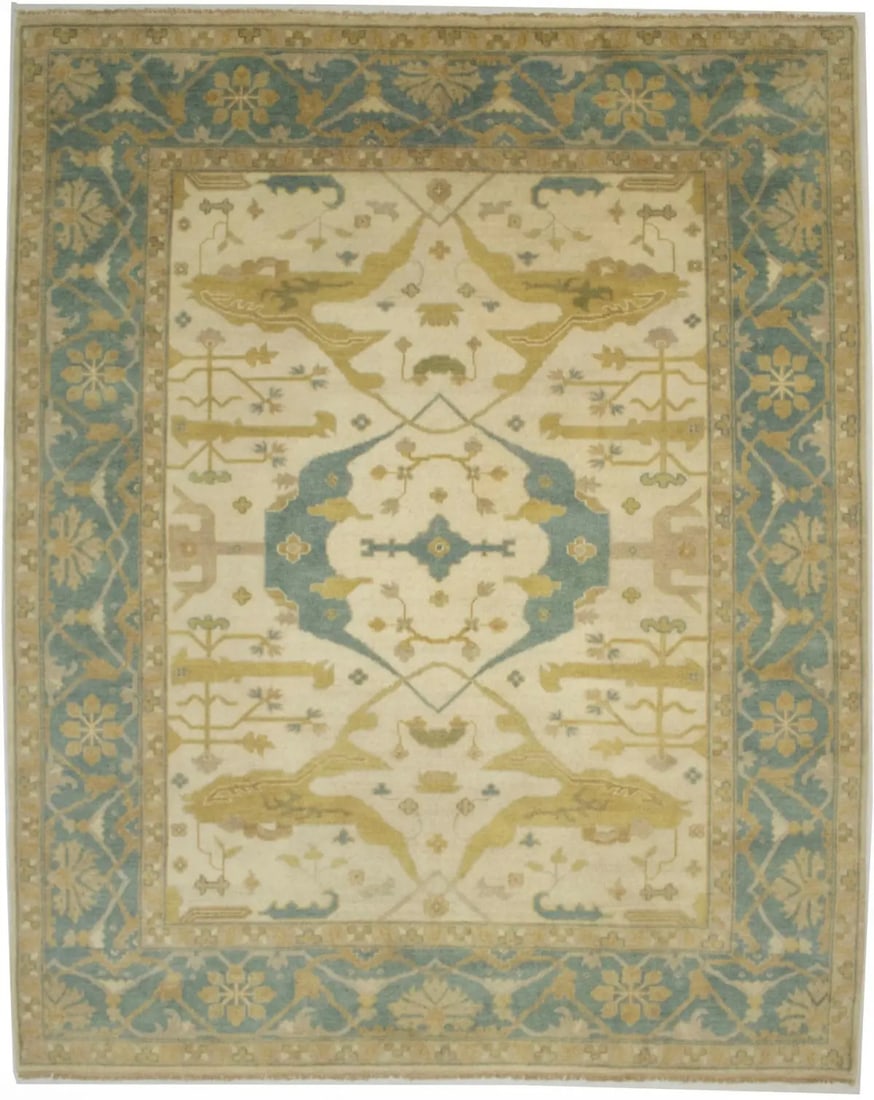 Oushak Wool Area Rug Floral Pattern Handmade 8'0 x 9'11 Modern Cream Tones (1 of 16)