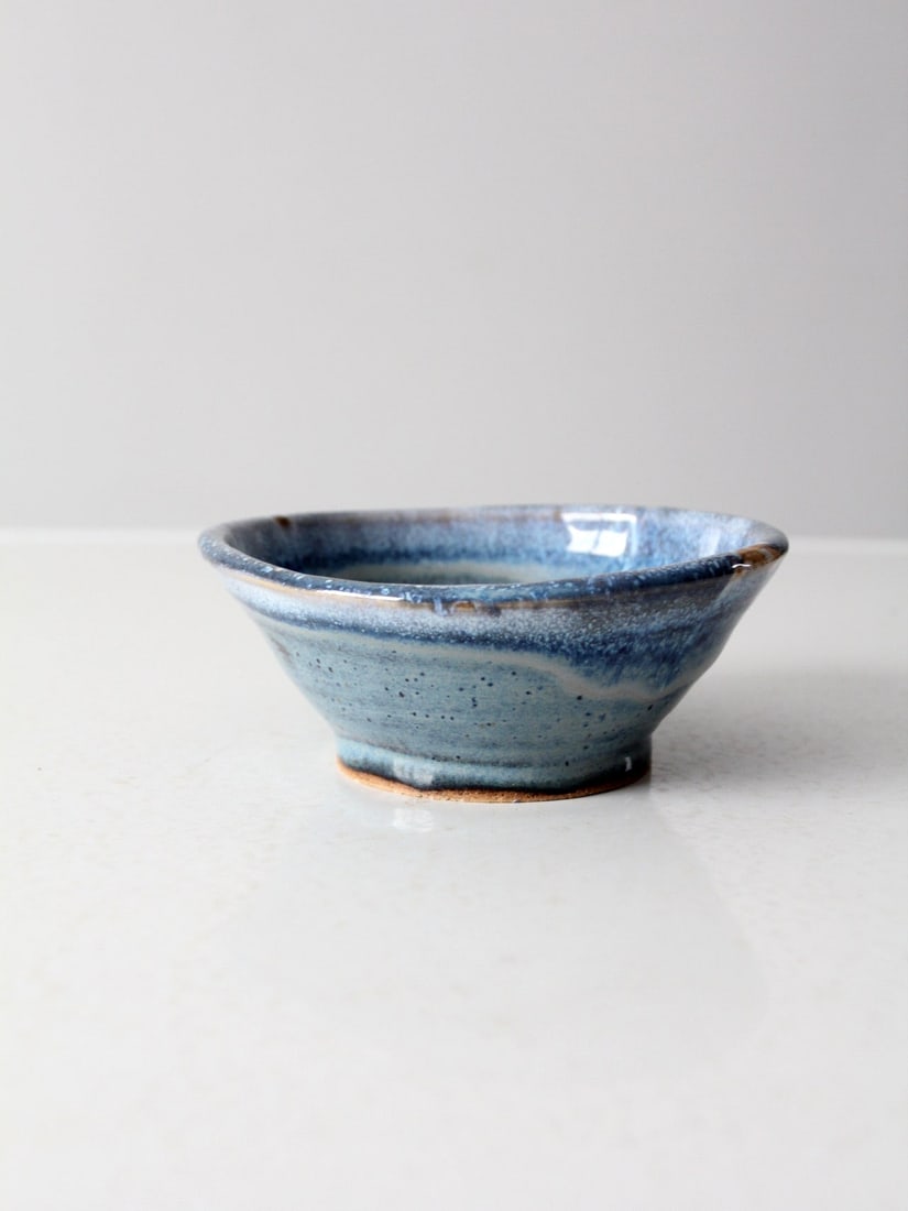 Handmade Vintage Studio Pottery Bowl with Blue Swirl Glaze (1 of 9)