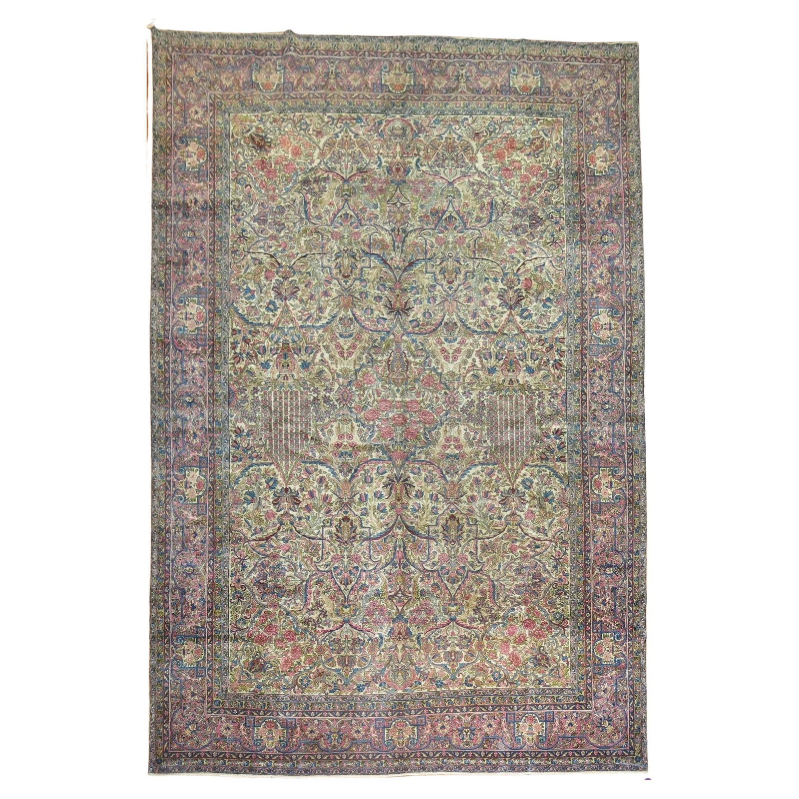 Persian Kerman Hand-Woven Wool Rug Blue Pink 9'9 x 13'11 (1 of 9)