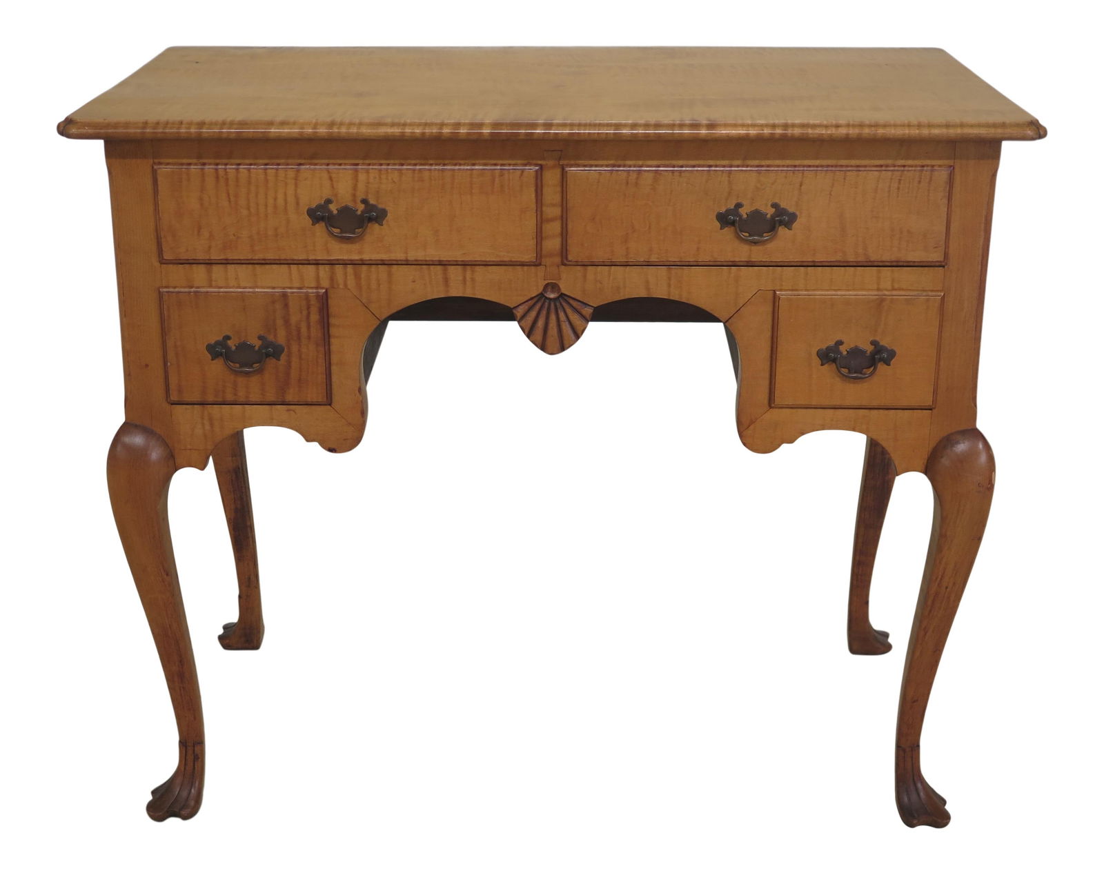19th Century Antique Tiger Maple Lowboy with Carved Drake Feet (1 of 10)